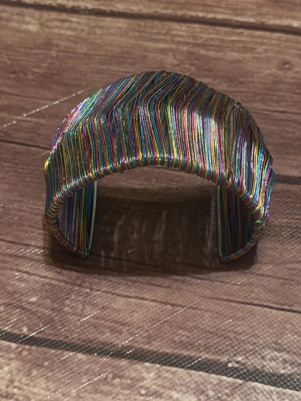 Rainbow Wire Wide Cuff Open Bracelet Y2K